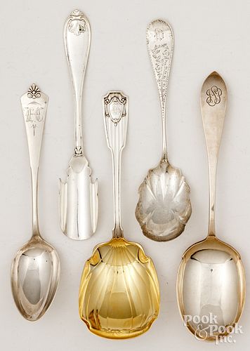 FIVE STERLING AND COIN SILVER SERVING