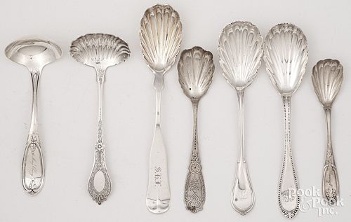 SEVEN COIN SILVER SERVING UTENSILSSeven