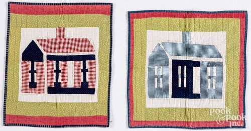 PAIR OF CRADLE HOUSE QUILTS EARLY 30dc66