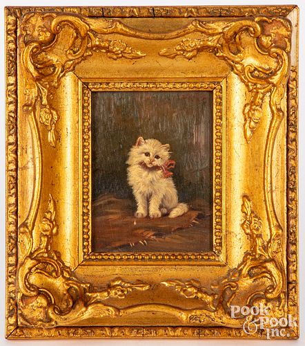 OIL ON WOOD PANEL OF A CAT 19TH 20TH 30dc76