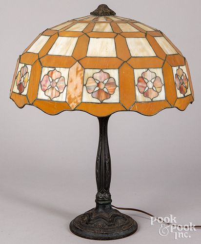 SLAG GLASS TABLE LAMP, EARLY TO