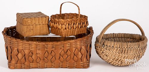 FOUR SPLINT GATHERING BASKETS,