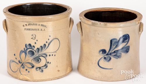 TWO NEW JERSEY STONEWARE CROCKS,