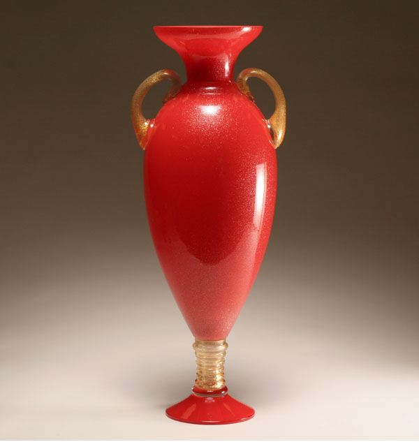 Large Murano vibrant red art glass urn