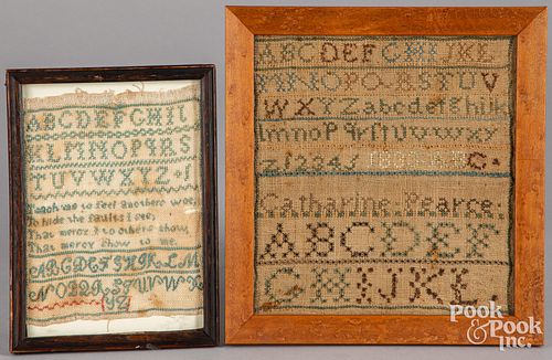 TWO NEEDLEWORK SAMPLERS, 19TH C.Two