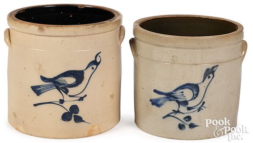 TWO NEW JERSEY STONEWARE CROCKS,