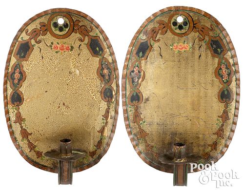 RARE PAIR OF DECORATED OVAL TIN