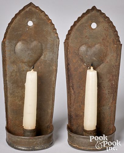 PAIR OF MINIATURE TIN SCONCES  30de3c