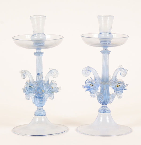 Pair Salviati Murano blue art glass 4e307