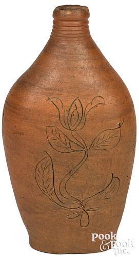 INCISED STONEWARE FLASK, 19TH C.Incised