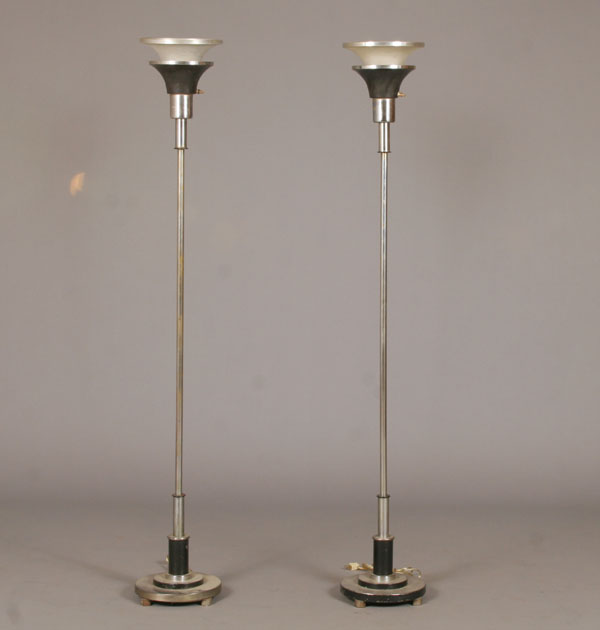 Pair Art Deco polished metal torchiere 4e319