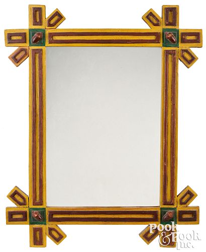 PAINTED MIRROR, LATE 19TH C.Painted