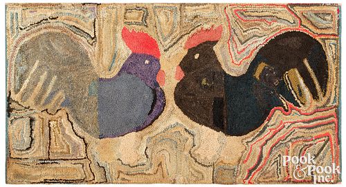 AMERICAN HOOKED RUG WITH CHICKENS,