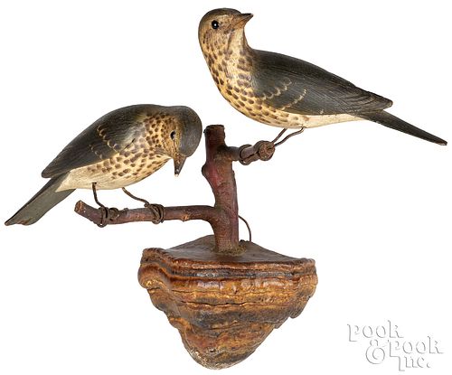 CARVED AND PAINTED BIRD GROUP ON