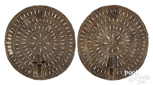 PAIR OF PUNCHED TIN SCONCES, 19TH