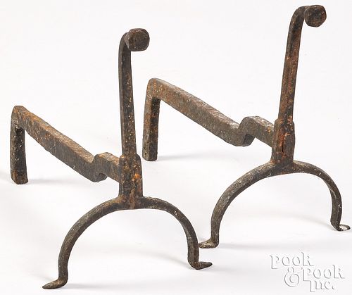PAIR OF SMALL WROUGHT IRON ANDIRONS  30df5f