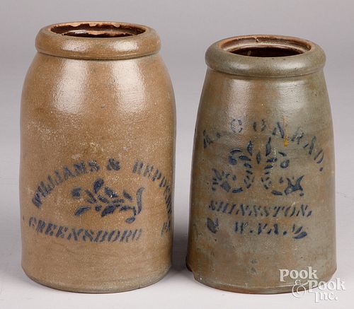 TWO WESTERN PENNSYLVANIA STONEWARE CROCKS,