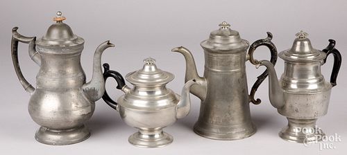 FOUR PEWTER COFFEEPOTS AND TEAPOTS  30dfdc
