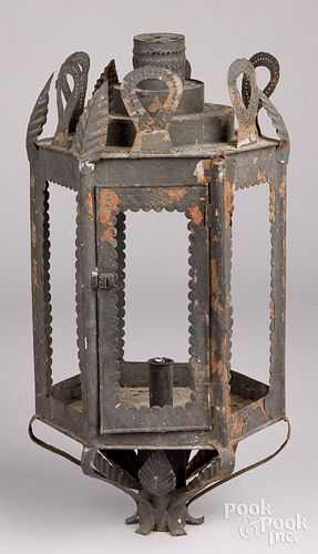 TIN LANTERN, 19TH C.Tin lantern,