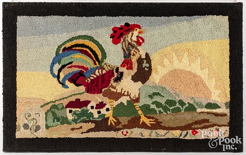 HOOKED RUG WITH ROOSTER MID 20TH 30e039