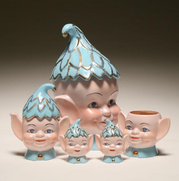 Vintage ceramic pixie cookie jar set