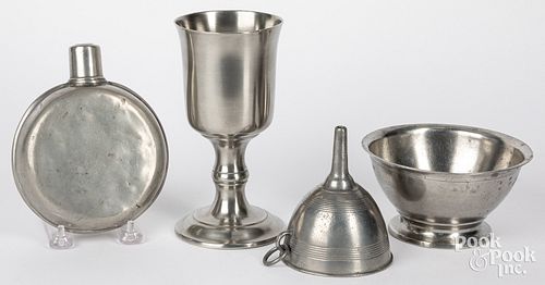 FOUR PIECES OF PEWTER, 19TH C.Pewter,