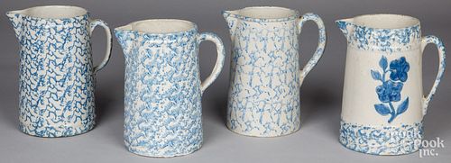 FOUR BLUE AND WHITE SPONGEWARE