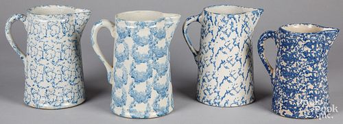 FOUR BLUE AND WHITE SPONGEWARE