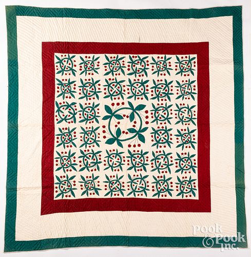BERRY WREATH APPLIQUE QUILT, EARLY