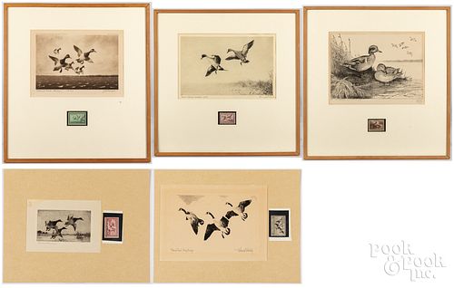 FIVE FEDERAL DUCK STAMPS AND PRINTSFive