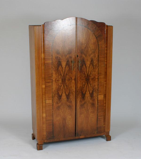 English Art Deco wardrobe/armoire; banded