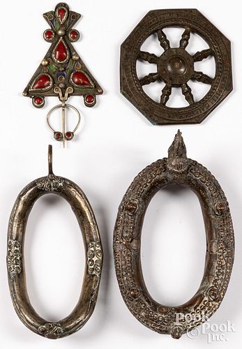 FOUR SILVER AND BRONZE DECORATIVE