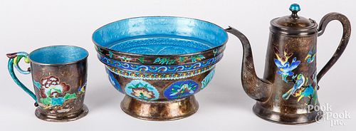 CHINESE ENAMEL DECORATED SILVER