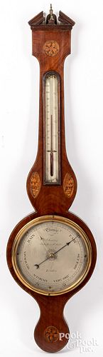 ENGLISH INLAID MAHOGANY BANJO BAROMETER,