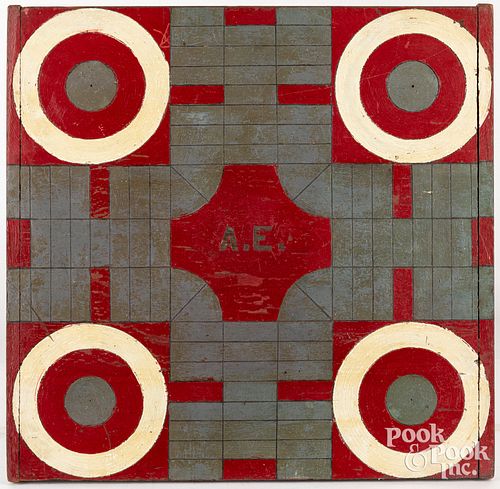 PAINTED PARCHEESI GAMEBOARD EARLY 30e23c