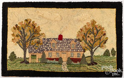 HOOKED RUG WITH HOUSE, EARLY/MID-20TH