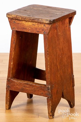 PRIMITIVE PINE STOOL, 19TH C.Primitive