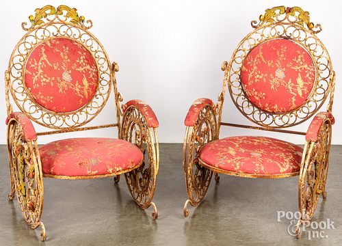 PAIR OF PAINTED IRON ARMCHAIRSPair 30e2e8