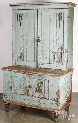 COUNTRY PAINTED PINE TWO-PART CUPBOARD,