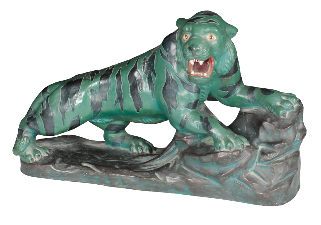 A FRENCH POTTERY MODEL OF A TIGER