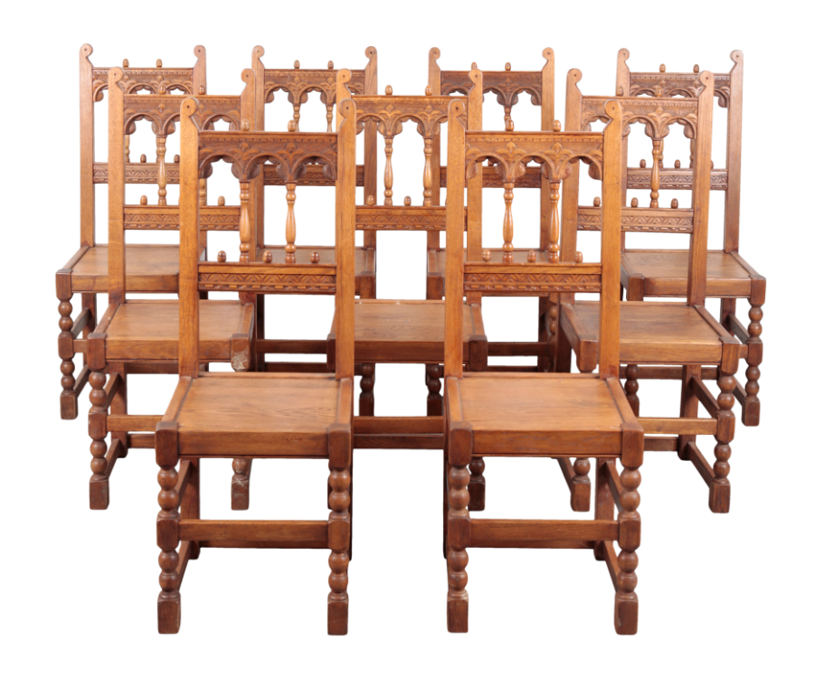 A SET OF TEN OAK HIGH BACK DINING 310afb