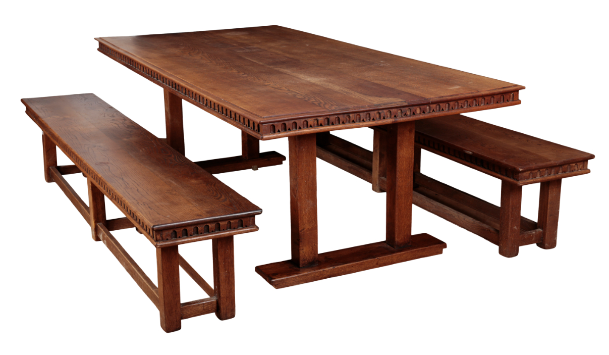 AN OAK REFECTORY TABLE the five