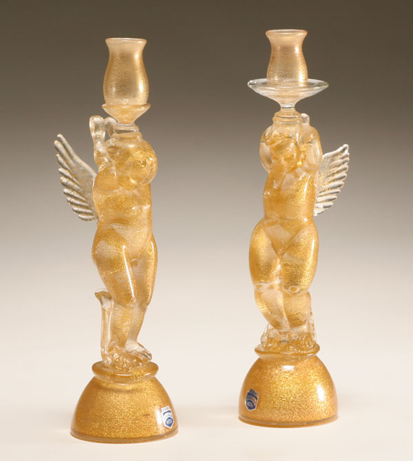 Pair Cenedese art glass figural candlesticks,