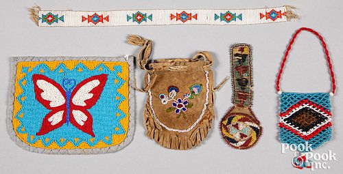 GROUP OF NATIVE AMERICAN INDIAN BEADED