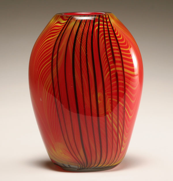 Murano red cased art glass vase.