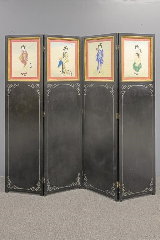 Asian four panel painted silk folding 310dca