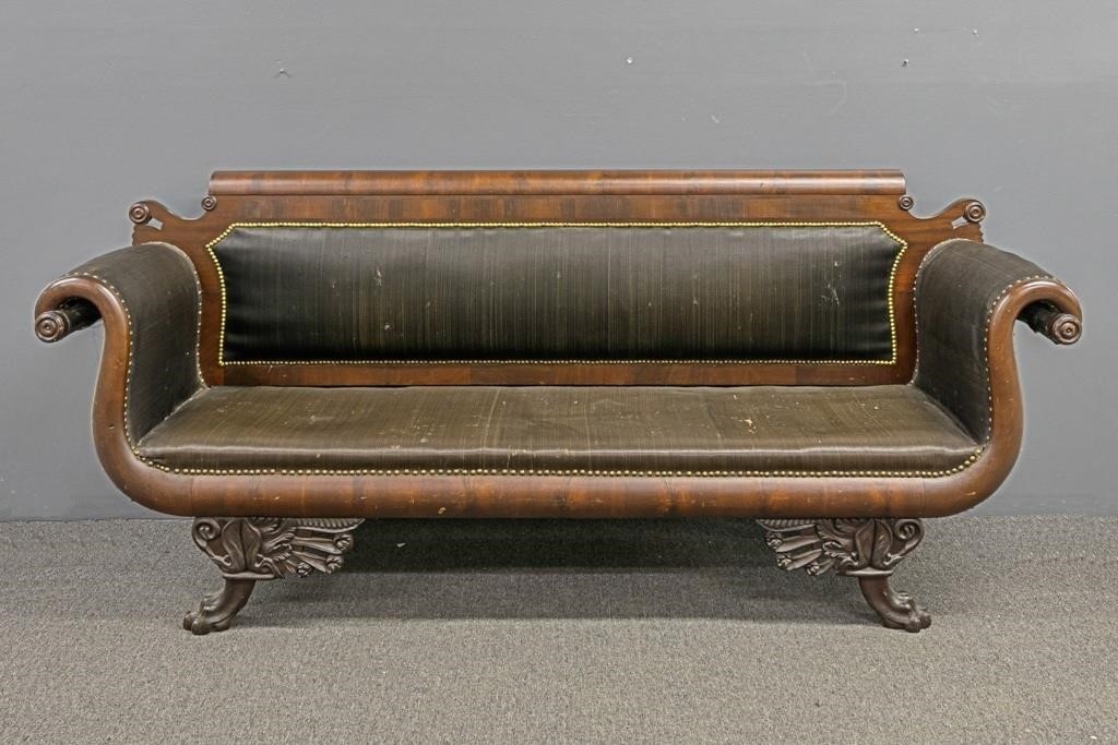 Carved mahogany classical Empire sofa,