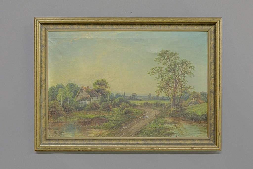 Oil on canvas landscape of a country