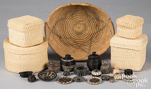 GROUP OF RAFFIA AND HORSEHAIR TRIBAL