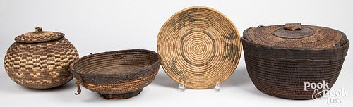 GROUP OF FOUR TRIBAL BASKETRY ITEMS